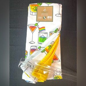Cocktails Kitchen Towel Set 3-pc White w/ Rainbow PRIDE Martinis Wine++ NEW NWT